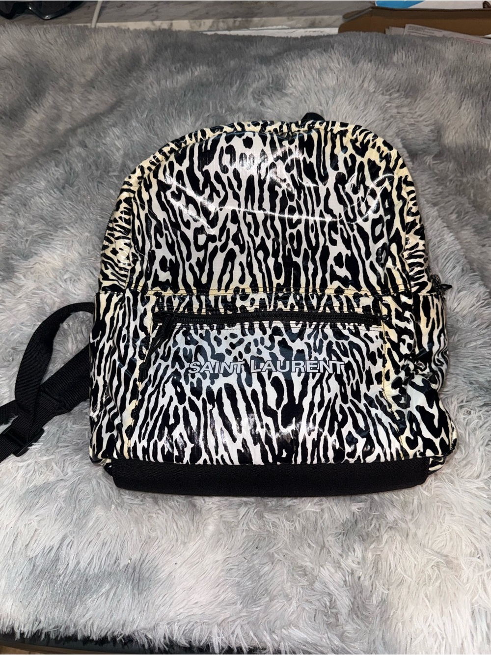 Saint Laurent Black and White Zebra-Print Backpack